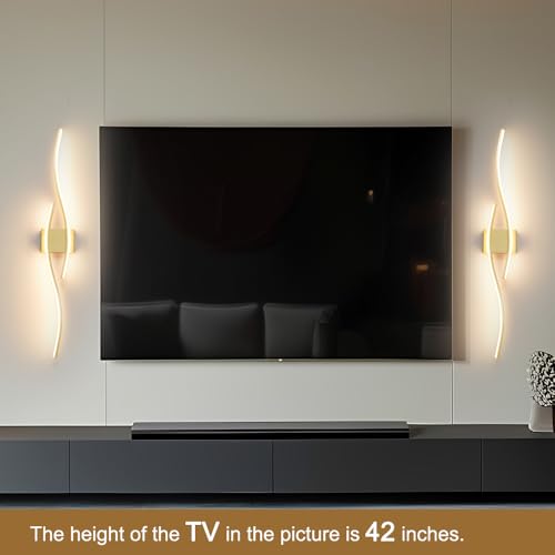 Modern Wall Sconces Set of 2, Dimmable LED with Remote Control, Gold Indoor Wall Sconce, Hard Wired Wall Lights for Living Room, LED Wall Decor for Hallway, Bedroom, 40.5"in, 3 Color, Timer, Memory - color: Gold, size: 40.5in A hardwired