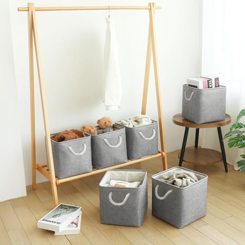 FinishingBo 11 inch Cube Storage Bin with Handles 6 Pack | Foldable Basket, Fabric Storage Bins, Closet Storage, Home Organizer (Gray) - color: Gray-6 Pack