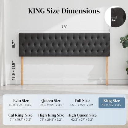 Tufted Upholstered Queen Size Bed Headboard in Modern Button Design, Adjustable Solid Wood Head Board, Premium Linen Fabric Padded Headboards in Bedroom (Dark Grey) - color: Dark Grey, size: Queen