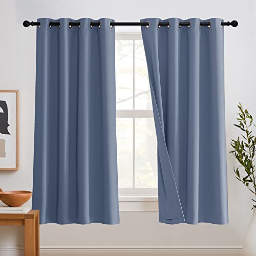 RYB HOME Noise Reducing Curtains, 3 Layers Total Blackout Curtains | Thermal Insulated, Energy Efficiency Heavy Duty, Grommet, For Kids Room Studio Bedroom, W52 x L63, Stone Blue, 2 Panels - color: Stone Blue, size: 52"W x 63"L (Pack of 2)