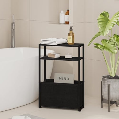 Leomonio Narrow Side Table, Slim Side Table with Magazine Rack, Bathroom Table for Small Spaces, Narrow Bedside Table for Living Room, Bedroom | with Magazine Rack - color: Black