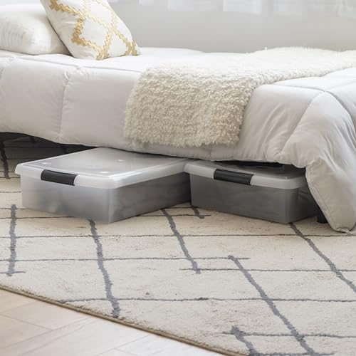 IRIS USA 3-Pack, 40 Qt. Under Bed Storage Bin with Lids, Black/Clear | Store seasonal clothing, shoes, blankets, linens and household essentials neatly under beds to maximize storage space - style: 40 Qt. - 3 Pack