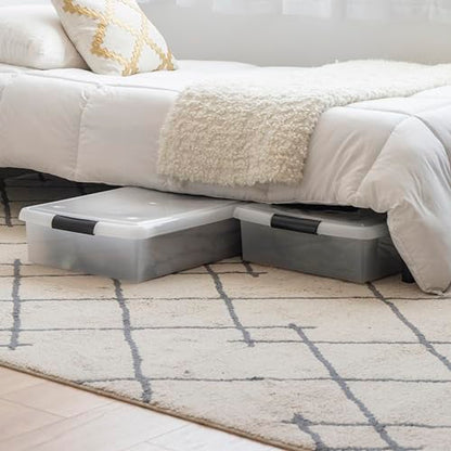 IRIS USA 3-Pack, 40 Qt. Under Bed Storage Bin with Lids, Black/Clear | Store seasonal clothing, shoes, blankets, linens and household essentials neatly under beds to maximize storage space - style: 40 Qt. - 3 Pack