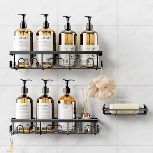 Shower Caddy, 3 Pack Shower Shelves for Inside Bathroom, Rustproof Adhesive Bathroom Organizer with Soap Holder, No Drilling Washroom Organizers and Storage for Bathtub Room/Kitchen/Home, Black - color: Black, size: 3-pack