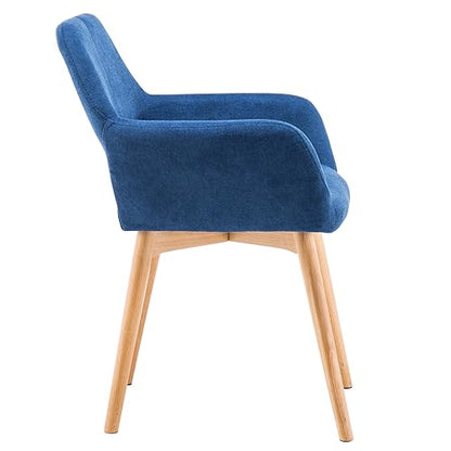 Desk Chair No Wheels Vanity Chair Comfy Accent Chair for Living Dining Room Bedroom Home Office Mid Century Modern Upholstered Armchair Sofa Chair (Blue, 1) - color: Blue