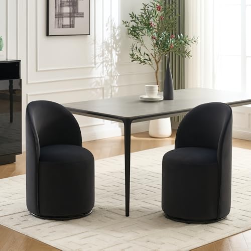 KEIKI Swivel Barrel Dining Chair, Velvet Upholstered Vanity Chair Dark Gray | Mid Century Modern Style, Round Armless Design, Curved Back Support, Small Space Seating, Dining, Vanity Or Accent Use - color: Dark Gray