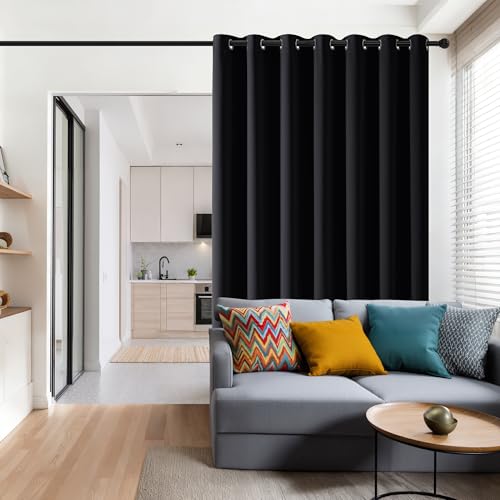 RYB HOME Blackout Curtain for Sliding Glass Door, Thermal Insulated | Privacy Drape for Bedroom/Living Room/Office, Extra Wide Room Divider, Window Treatment, Black, W100 x L90, 1 Panel - color: Black, size: 100"W x 90"L (Pack of 1)
