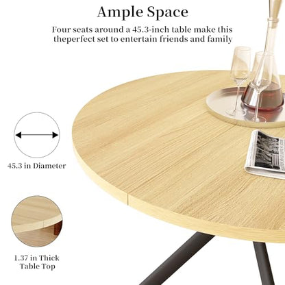 HIPIHOM 45.3 Inch Modern Round Dining Table for 4, Space-Saving Dinette with Carbon Steel Legs for Home Kitchen Apartment(Cream Table) - color: Cream Table