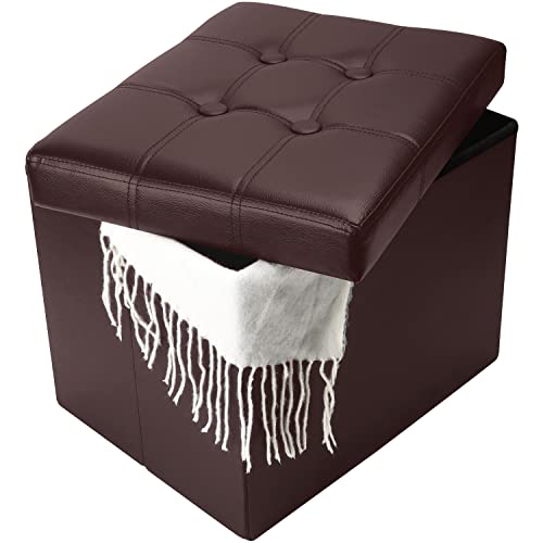 Bsketa Storage Ottoman, Folding Foot Stool with Thicker Foam Padded Seat Small Leather Storage Ottoman Bench Foot Rest for Living Room Foldable Coffee Table 17x13x13in,Brown - color: Brown