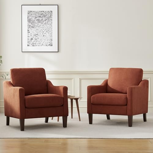 VKNOW Accent Chairs, Living Room Chairs with Wood Legs, Orange | Mid Century Armchair, Flexible Cushion, No Tool Assembly, Removable Cushion, Upholstered Single Sofa For Living Room, Bedroom - color: Orange