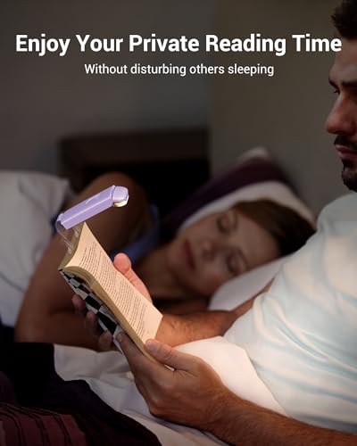 DEWENWILS USB Rechargeable LED Book Light for Reading in Bed (Purple) | 2-Level Eye Protection Brightness, Flexible Lighting Angle, Warm White, Portable Bookmark Lights for Kids, Book Lovers - color: Purple