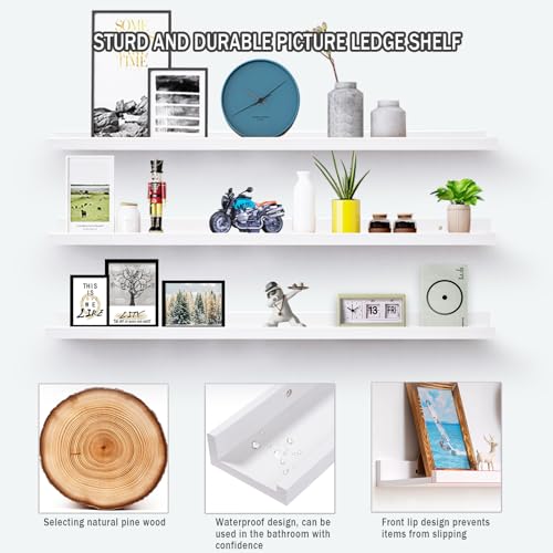 AZSKY 36 Inch Picture Ledge Shelf Floating Shelves Wall Mounted Set of 3 White - color: White, size: 36in set 3