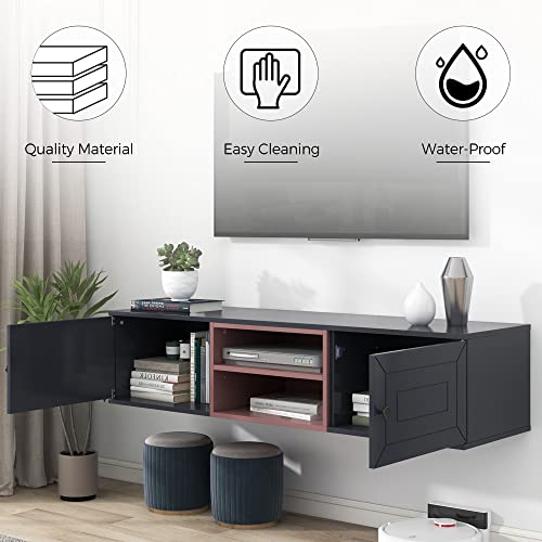 YardGo Floating TV Stand for TVs up to 65", Wall Mounted TV Cabinet with 2 Magnetic Doors & 2 Adjustable Shelves, 53'' Modern Entertainment Center Media Console for Living Room, Bedroom, Black