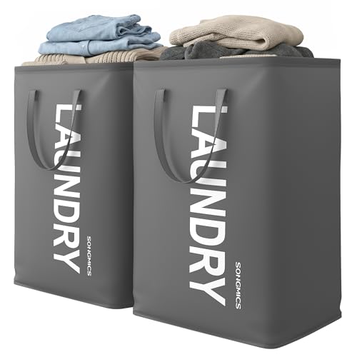SONGMICS Laundry Hamper, 21.1-Gallon (80 L) Laundry Basket with Handles | Water-Repellent Storage Basket for Laundry Room, Bedroom, Bathroom, Slate Gray URLH002GN01 - color: Slate Gray, size: 2 Pack