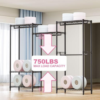M MZG Heavy Duty Rolling Garment Rack 6 Tiers Adjustable Wire Shelving Clothes Rack with Rods Storage Closet Clothing Rack Black 15.7" D x 70.8" W x 76.5" H - color: Black, size: 3 composition 15.7"D x 70.8"W x 76.5"H