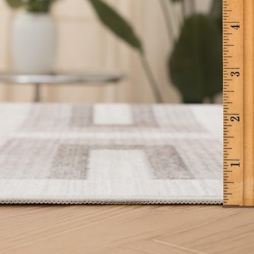 Machine Washable Area Rug Runner - Living Room Bedroom Bathroom Kitchen Entryway Office - Non-Slip Baking Low Pile Stain Resistant Premium - Modern Geometric - Remi - Beige 2'6" x 6' - color: Remi - Beige, size: 2'6" x 6' (Rectangular)