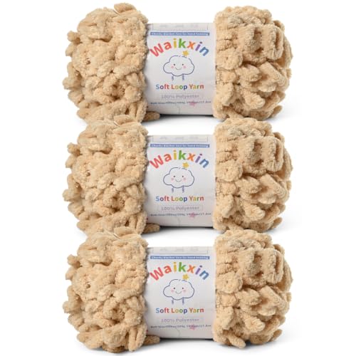 Super Soft Loop Yarn for Finger Knit, 3 Pack of 7.05oz/19.5yds Each, Chunky Blanket Yarn for Hand Knitting, #7 Jumbo Chenille Yarn, Fluffy Baby Blanket Yarn for Crochet Amigurumi (3 Beige) - color: 3 Beige