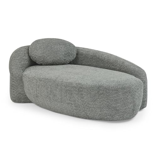Modern Oval Single Lazy Sofa Chair, Bouclé Fabric Single Lounge Chair with Integrated Backrest, Side Armrest and Pillow, Compact Space-Saving Lounge Chair for Living Room Bedroom (Dark Gray//033) - color: Dark Gray//033