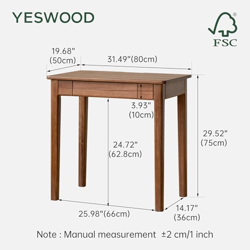 Walnut Desk, Solid Wood Home Office Desk, Mid-Century Modern Computer Desk with Drawers, Writing Desk for Study, Bedroom, Work 31.49" W - size: 31.49"W