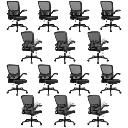 Desk Chairs with Wheels, Ergonomic Mesh Office Chair Adjustable Height and Swivel Lumbar Support Home Office Chair with Flip Up Armrests, Set of 14 - color: Black, size: 14PK