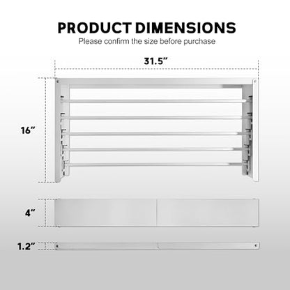 Wall Mounted Clothes Drying Rack 31.5" Wide，Foldable Wall Mount Laundry Rack with 5 Aluminum Rods,Retractable and Foldable Space-Saving Wall Mounted Clothes Drying Rack White