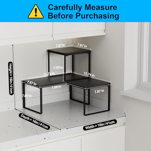Countertop Shelf, Kitchen Counter Organizer, Adjustable, Stackable | Kitchen Countertop Organizer, Spice Rack, 2-Tier Countertop Shelves, Corner Desk Shelf, Corner Counter Shelf, Classic Black - color: Classic Black
