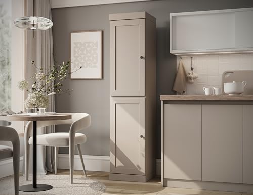 Solid Wood Kitchen Pantry - Narrow Storage Cabinet - Shaker Doors, Adjustable Shelves, Beige, 16.5" Wide x 71.5" Tall, 100% Eco-Friendly Wood, Modular Pantry Cabinet Systems - color: Beige, style: Shaker Doors