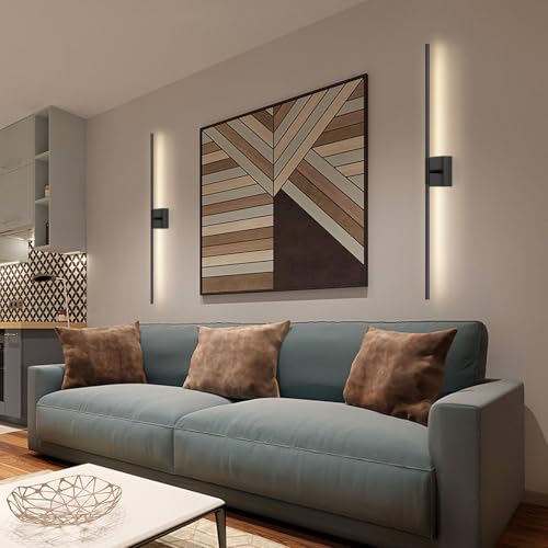Wall Sconces Set of Two with Remote Control, 39.4 in Dimmable Black Battery Operated Wall Lights, 350° Ratation 3000K-6000K LED Wireless Rechargeable Sconce for Bathroom, Living Room, Bedroom - color: Black, size: 39.4in(2 Pack)