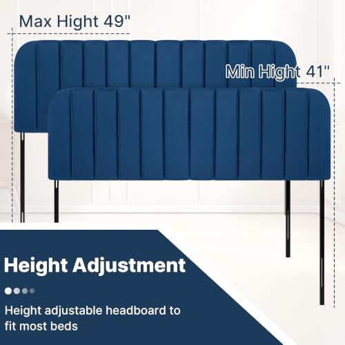 Queen Headboard Only - Upholstered Headboard for Bed, Easy Assembly, Velvet Covered Sponge, Place Between Bed & Wall, Adjustable Metal Legs with Non-Slip Pads, Blue - color: Blue, size: Queen