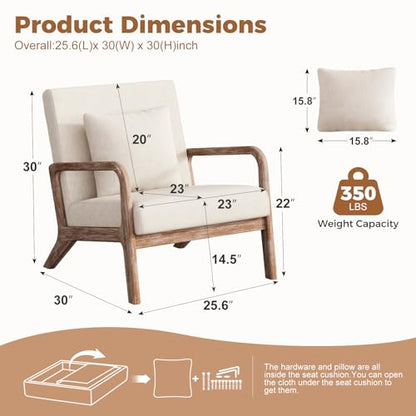 Modern Accent Chairs Set of 2,Upholstered Reading Arm Chair with Lumbar Pillow & Solid Wood Frame, Living Room Chairs, Breathable Linen,Beige - color: New Arrival - Beige, Linen, New Armrest, size: Set of 2