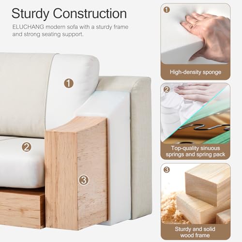 Modular Sectional Couch Set, 47" Oversize Accent Chair and 85" Modern Loveseat Sofa Deep Couch for Apartment, Living Room, Bedroom, Linen, White - color: White, size: 85 Inch - Deep Couch + Single Sofa
