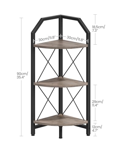 3-Tier Corner Shelf, Industrial Corner Bookshelf, 35.4" Storage Stand, Plant Stand Display Shelf, Bookcase for Bedroom, Living Room, Home Office, Greige and Black TCJ03BG - color: Greige and Black, size: 3-Tier