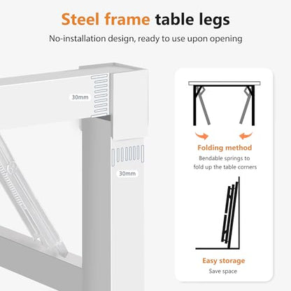 DlandHome 39 inches Folding Table Computer Desk Portable ActivityTable Conference Table Home Office Desk, Fully Assembled Teak and White DND-ND5-100TW | Foldable Writing Table for Small Spaces Bedroom, No Assembly Required, Wood Top Metal Frame, Collapsib