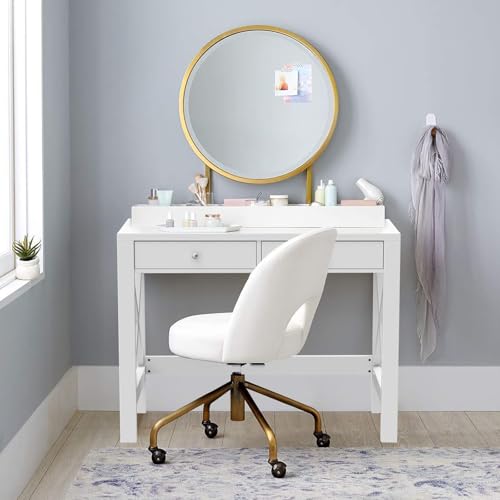 ChooChoo 40 Inches Farmhouse Computer Desk with 2 Drawers | Wooden Writing Desk, Study Desk for Home Office, Makeup Vanity, White - color: White, size: 40inch without Power Outlet