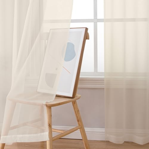 Sheer Curtains 63 inch Length 2 Panels Set, Rod Pocket Voile Fimly Sheer Drapes for Living Room/Bedroom, 2pcs, Each 42" W x 63" L, Cream - color: Cream, size: 42"W x 63"L (Pack of 2)