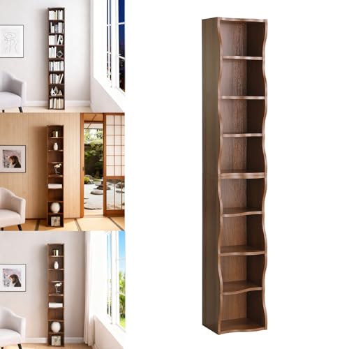 Tall Narrow Bookshelf, 8-Tier Tall Skinny Shelf with Adjustable Shelves, Narrow Bookcase for Small Spaces, 70.87" Slim Bookshelf for Home Office, Easy to Assemble, Walnut - color: A-walnut