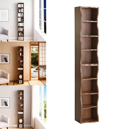 Tall Narrow Bookshelf, 8-Tier Tall Skinny Shelf with Adjustable Shelves, Narrow Bookcase for Small Spaces, 70.87" Slim Bookshelf for Home Office, Easy to Assemble, Walnut - color: A-walnut