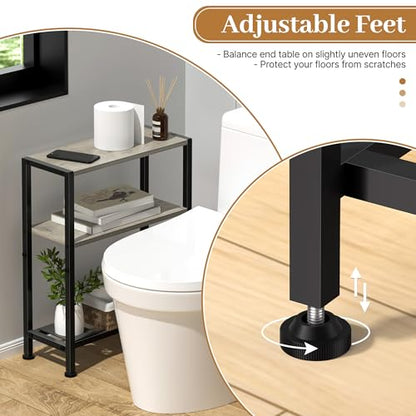 Narrow Side Table for Small Space, 2-Tier Small End Table with Shelf Holder, Slim Nightstand, Skinny Snack Couch Table in Living Room, Bedroom, Study, Kitchen and Balcony (Greige) - color: Greige