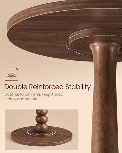 VASAGLE Round Side Table, Small Drink End Table, Solid Wood Leg | Accent Nightstand, Mid-Century Modern, for Living Room Bedroom, Chestnut Walnut, MARIEL Collection, ULET293KX01S - color: Chestnut Walnut, size: Round