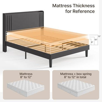 Gizoon Queen Bed Frame with Charging Station and LED Lights | Upholstered Wingback Platform Bed with Padded Headboard,Wooden Slats,Noise-Free,No Box Spring Needed, Easy Assembly,Dark Grey - color: Dark Grey+led, size: Queen