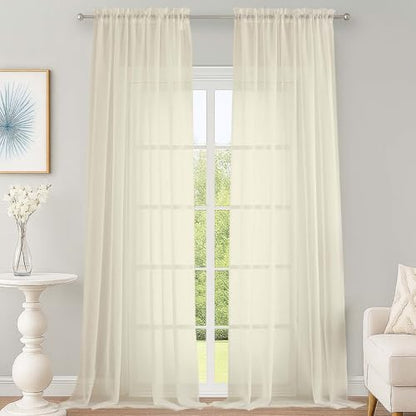 Cream Sheer Curtains 120 Inches Long 2 Panels Set, Airy Lightweight Sheer Cream Curtains for Living Room Bedroom, Farmhouse Voile Filmy Rod Pocket Curtains Drapes, 2 Pcs, 59" Wx120 L Inch - color: Cream, size: 59"W x 120"L (Pack of 2)
