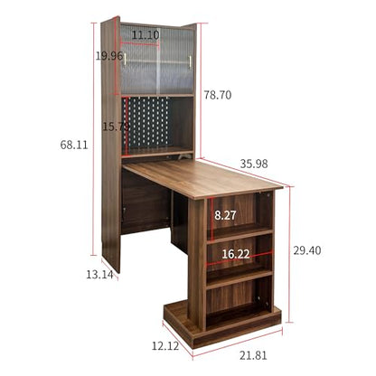 Fold Out Desk Folding Writing Table with Bookcase, Desk Cabinet Convertible Table with Open Shelves for Office Study Room or Small Space, Brown - color: Brwon