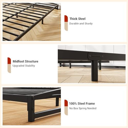 IDEALHOUSE Low Bed Frame, 6 in Queen Size Metal Platform Bed Frame, Black | Arch Design, Heavy Duty Bed Frame, Strong Bearing Capacity, No Box Spring Needed, - color: 6 Inch Black, size: Queen
