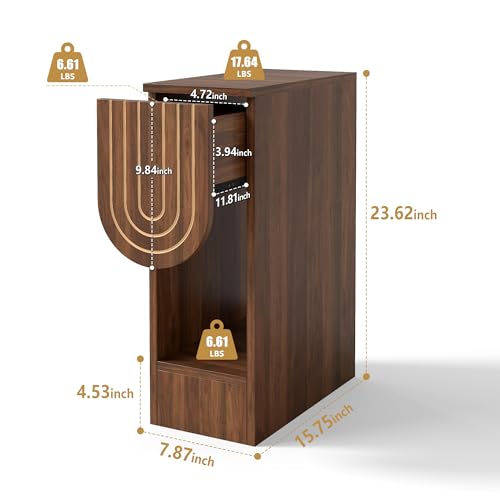 weselon Narrow Nightstand, Mid-Century Modern Bedside Table with Carved Drawer and Storage Shelf, Slim Side End Table for Bedroom Small Space, Wooden Farmhouse Night Stand (1, Walnut) - color: Walnut-carved Drawer, size: 1-Pack