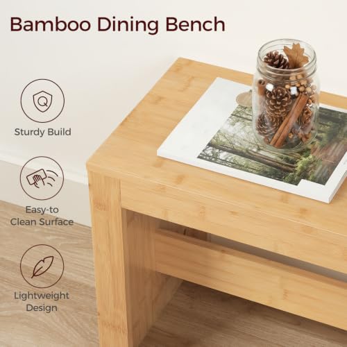 MAHANCRIS Entryway Shoe Rack Bench, 35.4 Inch Bamboo Dining Bench | Table Bench for Living & Dining Room, Kitchen, Bedroom, Bathroom, Hallway, Natural TBNA0501