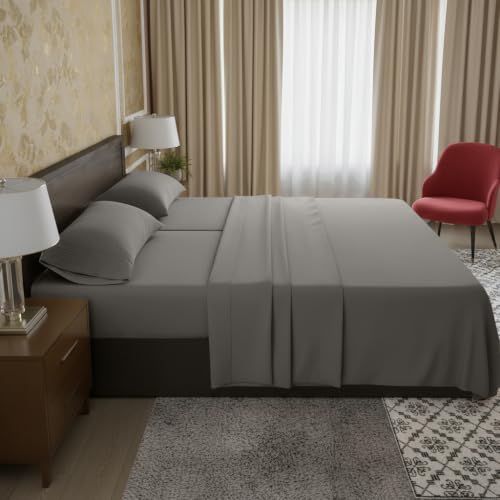 Elegant Comfort Luxury 1500 Premium Hotel Quality Microfiber 5-Piece Sheet Set - Wrinkle Resistant, All Around Elastic Fitted Sheet, Deep Pocket up to 16", Split King, Grey - color: Grey, size: Split King