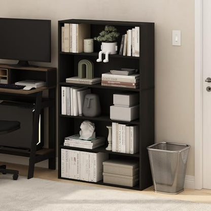 Furinno PASIR Book Shelf, 5-Tier Bookshelf, Bookcase with Open Shelf, 9.4 x 31.5 x 52.7, for Living Room, Bedroom, Home Office, Espresso - color: Espresso, size: 5-Tier