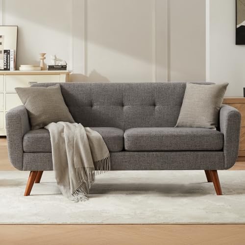Tbfit 65" W Loveseat Sofa, Mid Century Modern Love Seat Couches for Living Room, Button Tufted Upholstered Small Couch for Bedroom, Solid and Easy to Install Love Seats Furniture, Grey - color: Grey, size: 65.2 inch