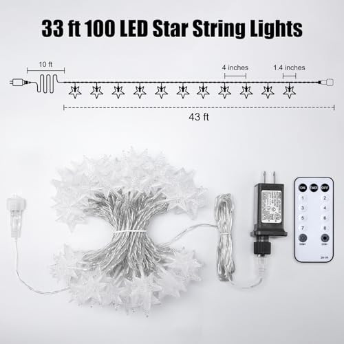 Minetom Star String Lights - color: White - 33ft