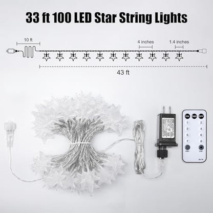 Minetom Star String Lights - color: White - 33ft